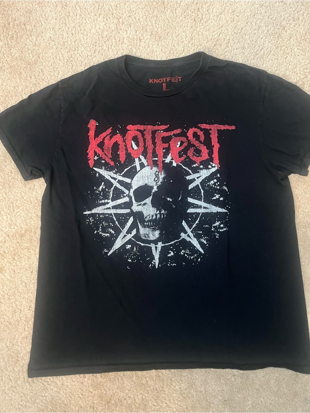 Slipknot Knotfest 2022 Skull Nonagram Large Black Graphic Skull Tshirt